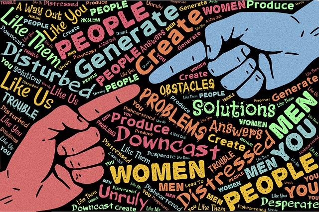 fingers pointing over chaos words